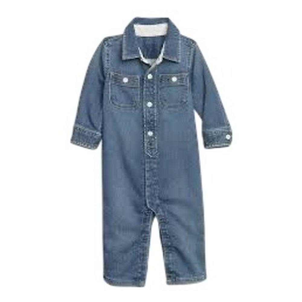 Baby Gap Denim Long Sleeve One-Piece Coverall Medium Wash 6-12 Months NWT